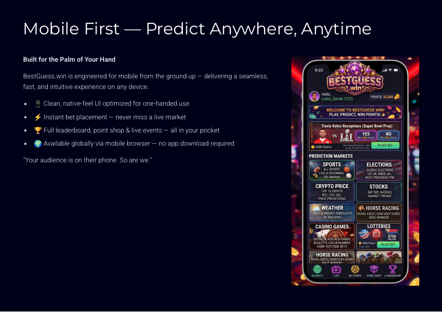 BestGuess.win mobile interface